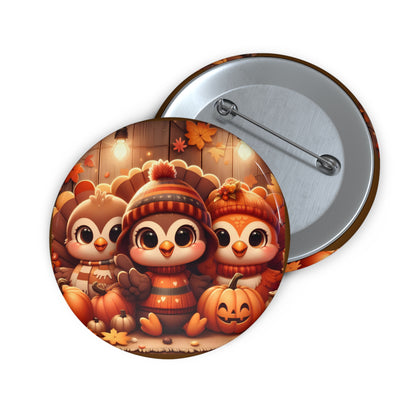 Cute Thanksgiving Turkey Family Pin Button – Festive Fall Accessory