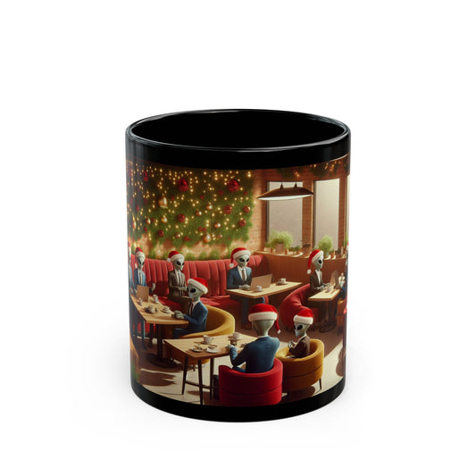 Alien Holiday Coffee Mug - Festive Café Vibes with a Quirky Twist, 11oz