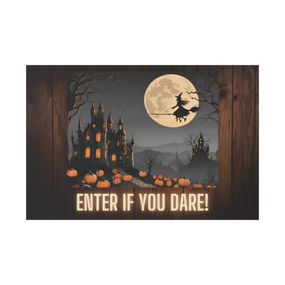 Spooky Halloween Yard Sign – Haunted Castle & Witch Design | Enter If You Dare!