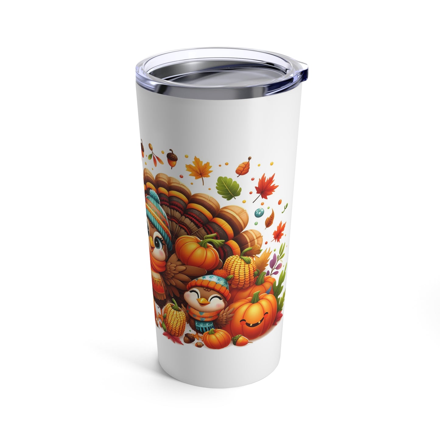 Thanksgiving Turkey Tumbler – Festive Fall Leaves and Pumpkins Design | 20oz Insulated Travel Mug