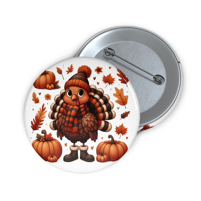 Whimsical Turkey Pin Button – Festive Fall and Thanksgiving Accessory