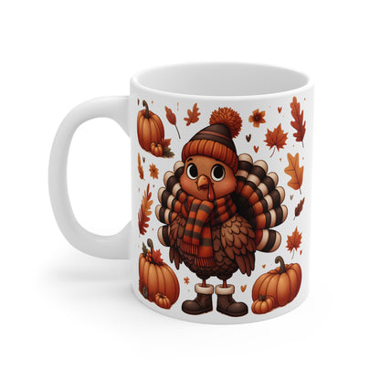 Whimsical Turkey Mug – Festive Fall and Thanksgiving Coffee Cup – 11oz