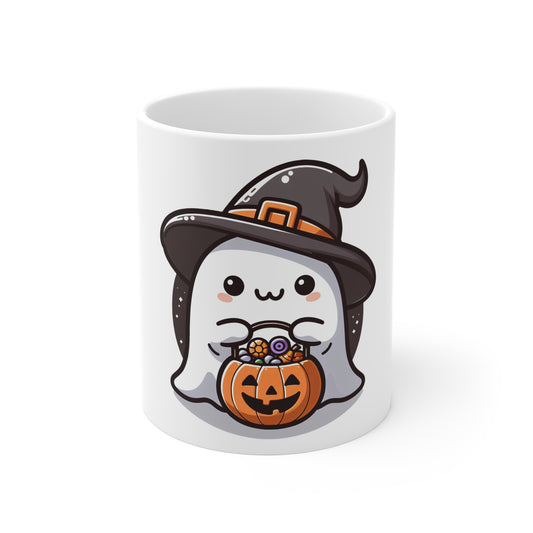 Adorable Ghost Halloween Ceramic Mug – Cute Witch Hat Design – 11oz