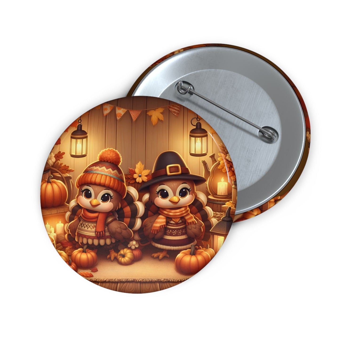 Thanksgiving Turkey Couple Pin Button – Festive Fall Decor Accessory