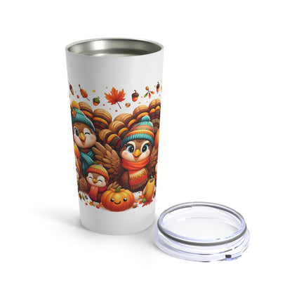 Thanksgiving Turkey Tumbler – Festive Fall Leaves and Pumpkins Design | 20oz Insulated Travel Mug