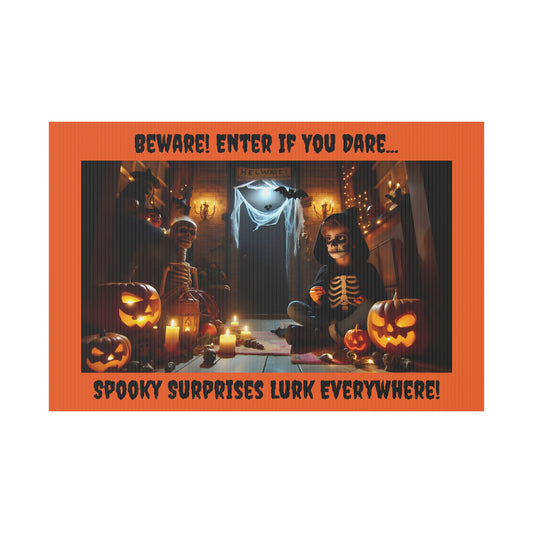 Halloween Yard Sign - Beware! Enter If You Dare - Spooky Skeletons & Pumpkins