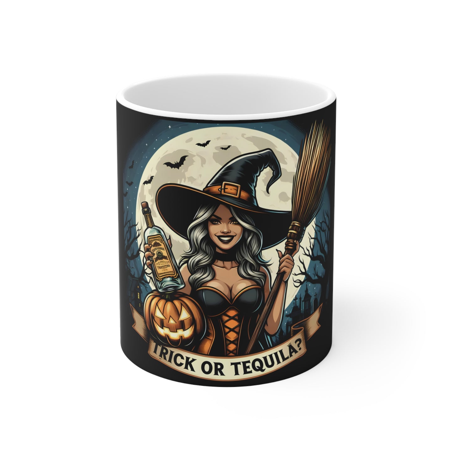 Trick or Tequila? Witch-Themed Halloween Ceramic Mug – 11oz