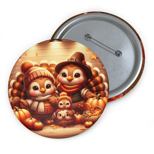 Thanksgiving Family Turkey Pin Button – Adorable Holiday Accessory