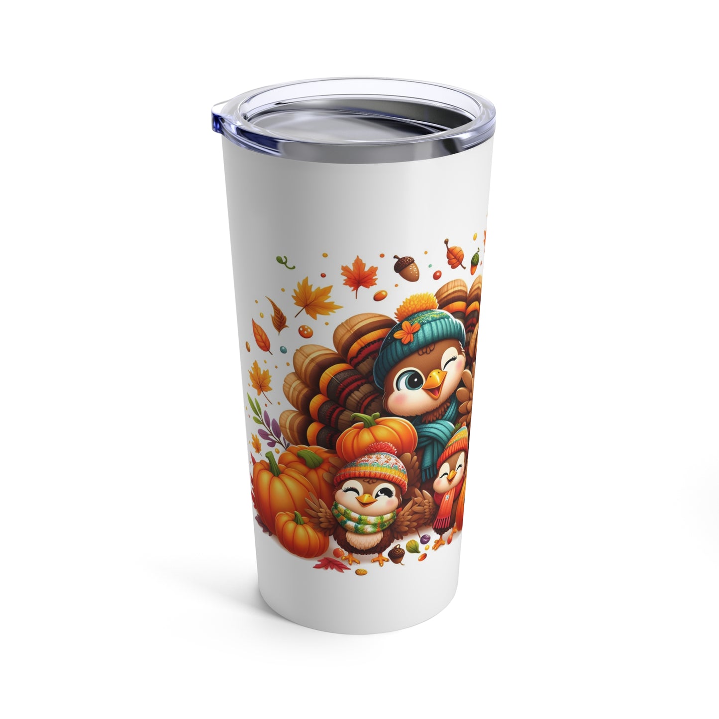 Thanksgiving Turkey Tumbler – Festive Fall Leaves and Pumpkins Design | 20oz Insulated Travel Mug