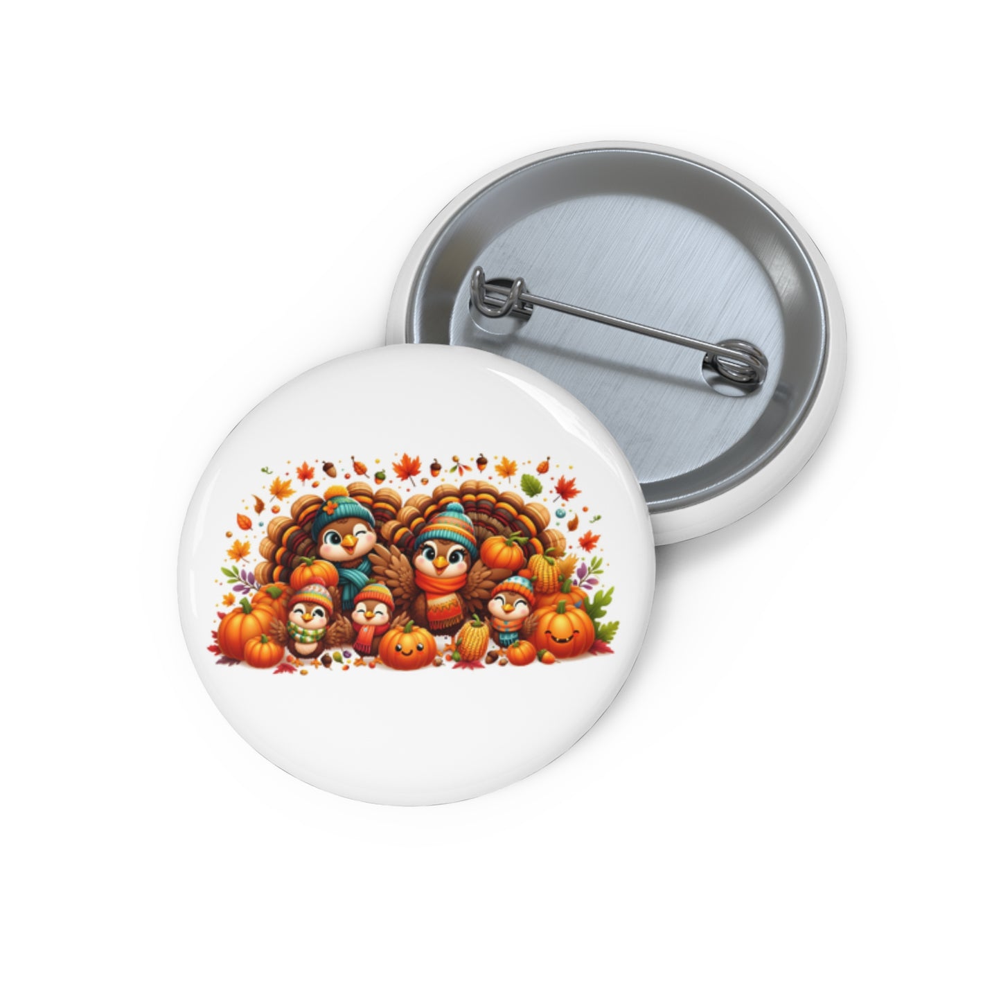 Thanksgiving Family Pin Button - Adorable Autumn Pumpkin Design with Kids and Turkey - Perfect for Fall Celebrations!