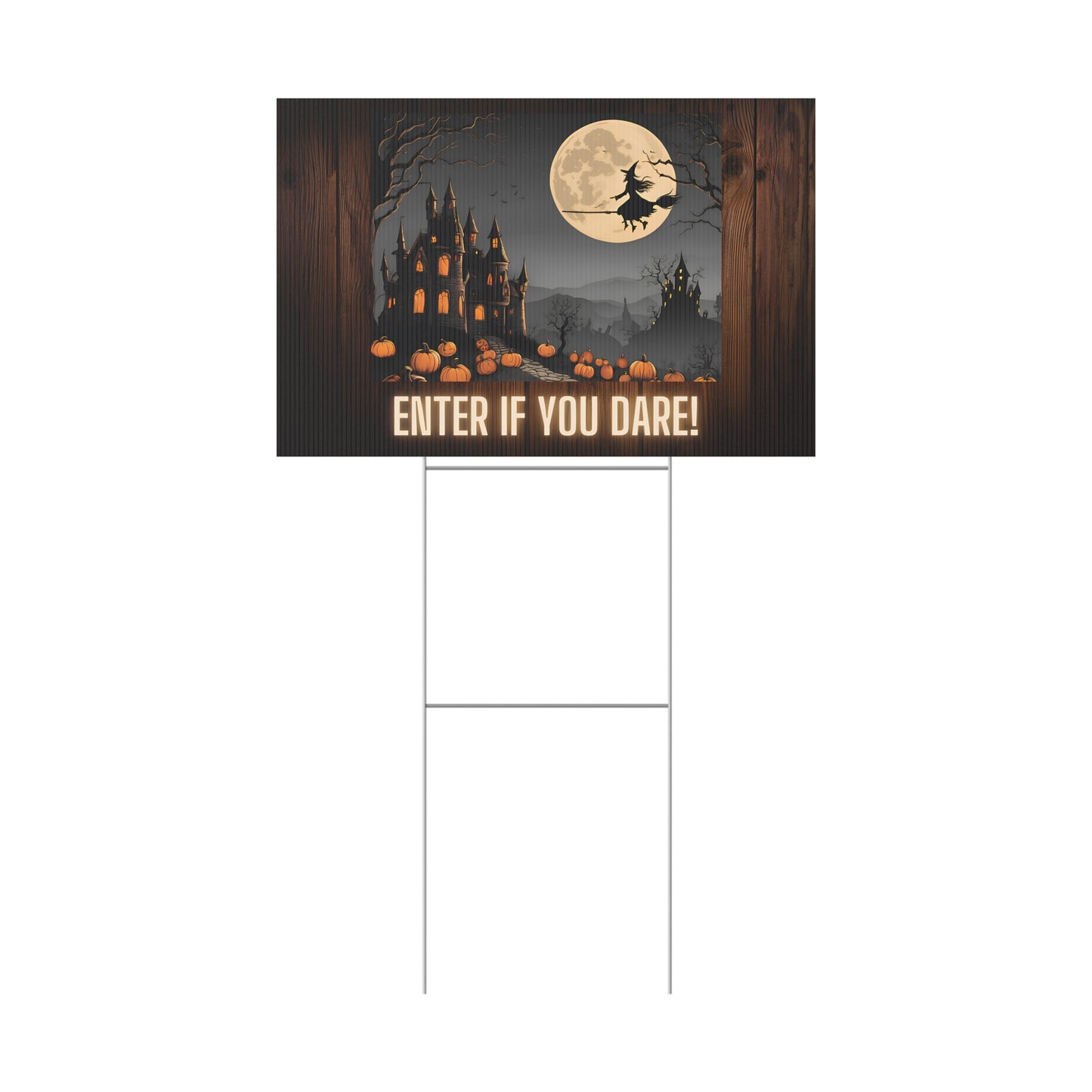 Spooky Halloween Yard Sign – Haunted Castle & Witch Design | Enter If You Dare!