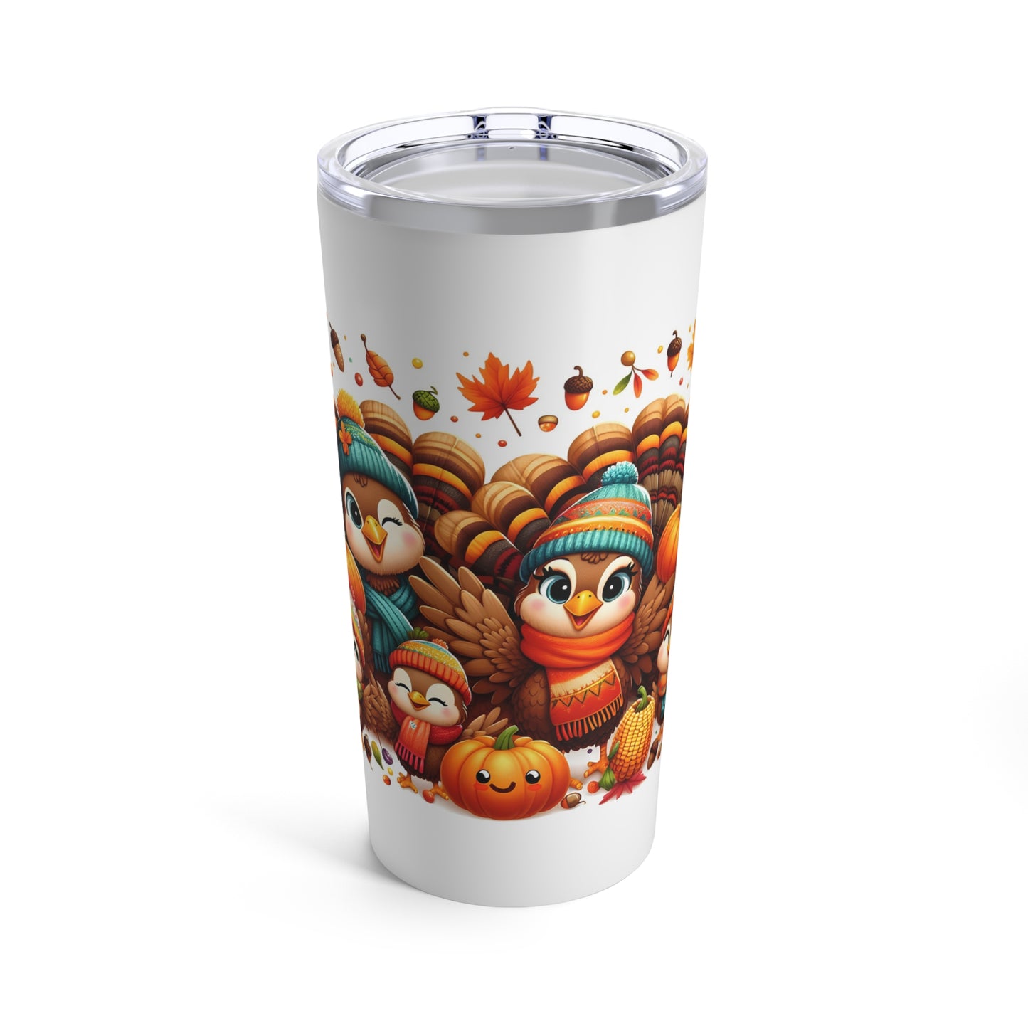 Thanksgiving Turkey Tumbler – Festive Fall Leaves and Pumpkins Design | 20oz Insulated Travel Mug