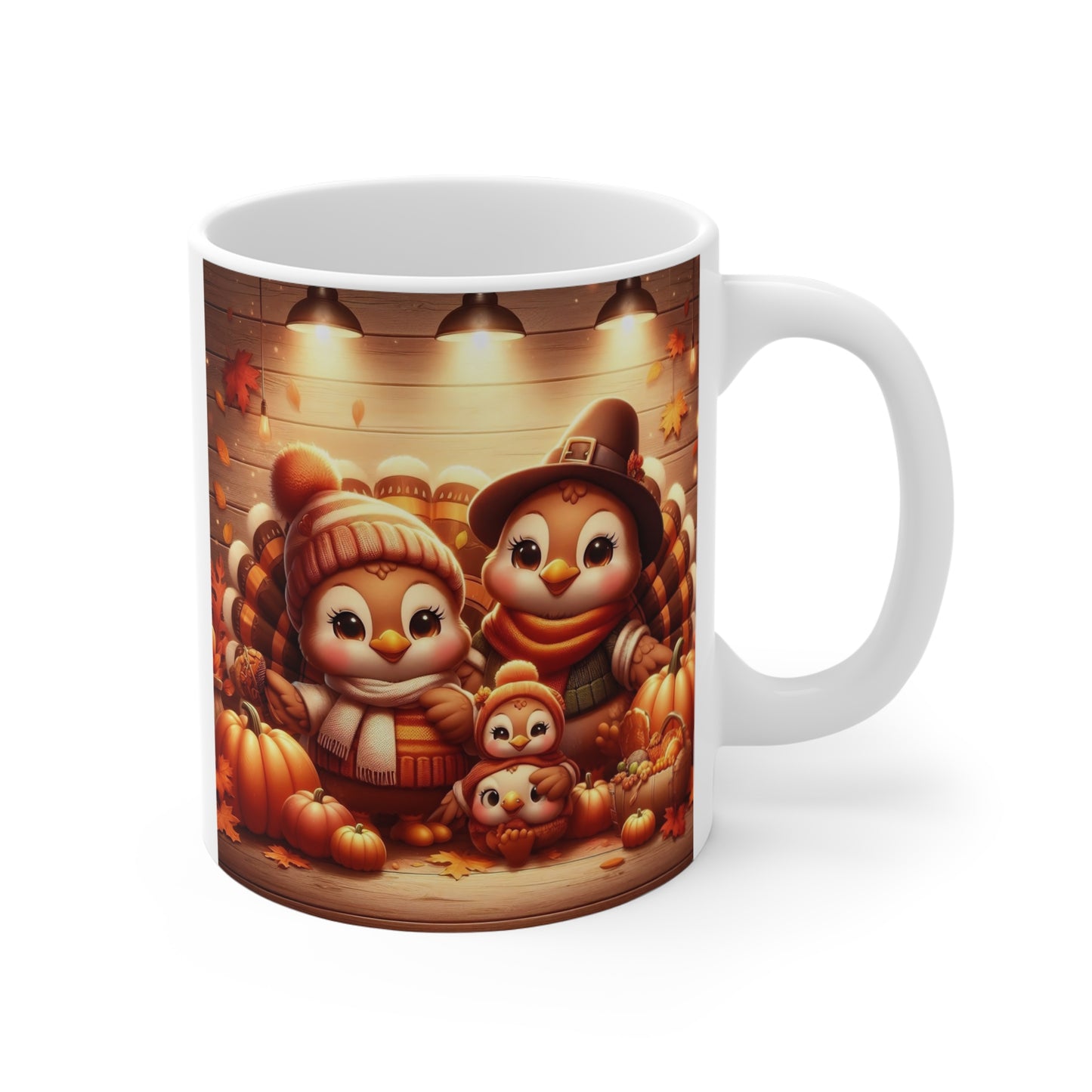 Thanksgiving Family Mug – Cute Turkey Family with Cozy Autumn Accents – 11oz