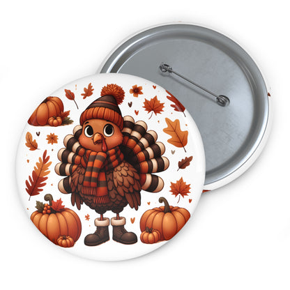 Whimsical Turkey Pin Button – Festive Fall and Thanksgiving Accessory