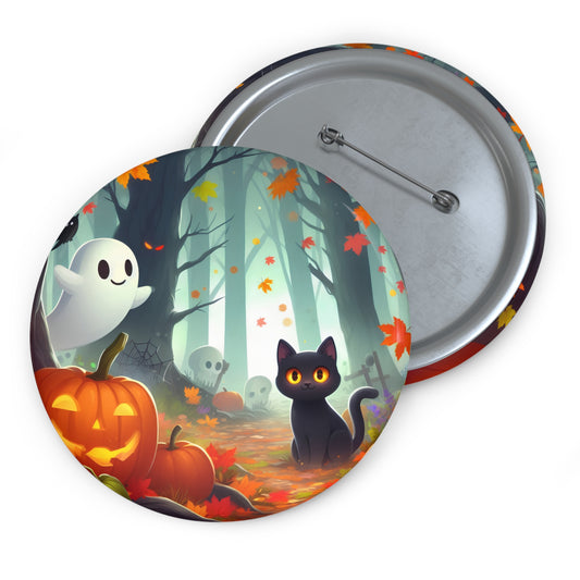 Cute Ghost & Pumpkin & Black Cat Halloween Pin Button