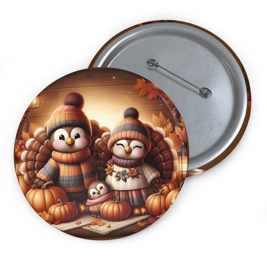 Adorable Thanksgiving Turkey Family Pin Button – Festive Fall Accessory