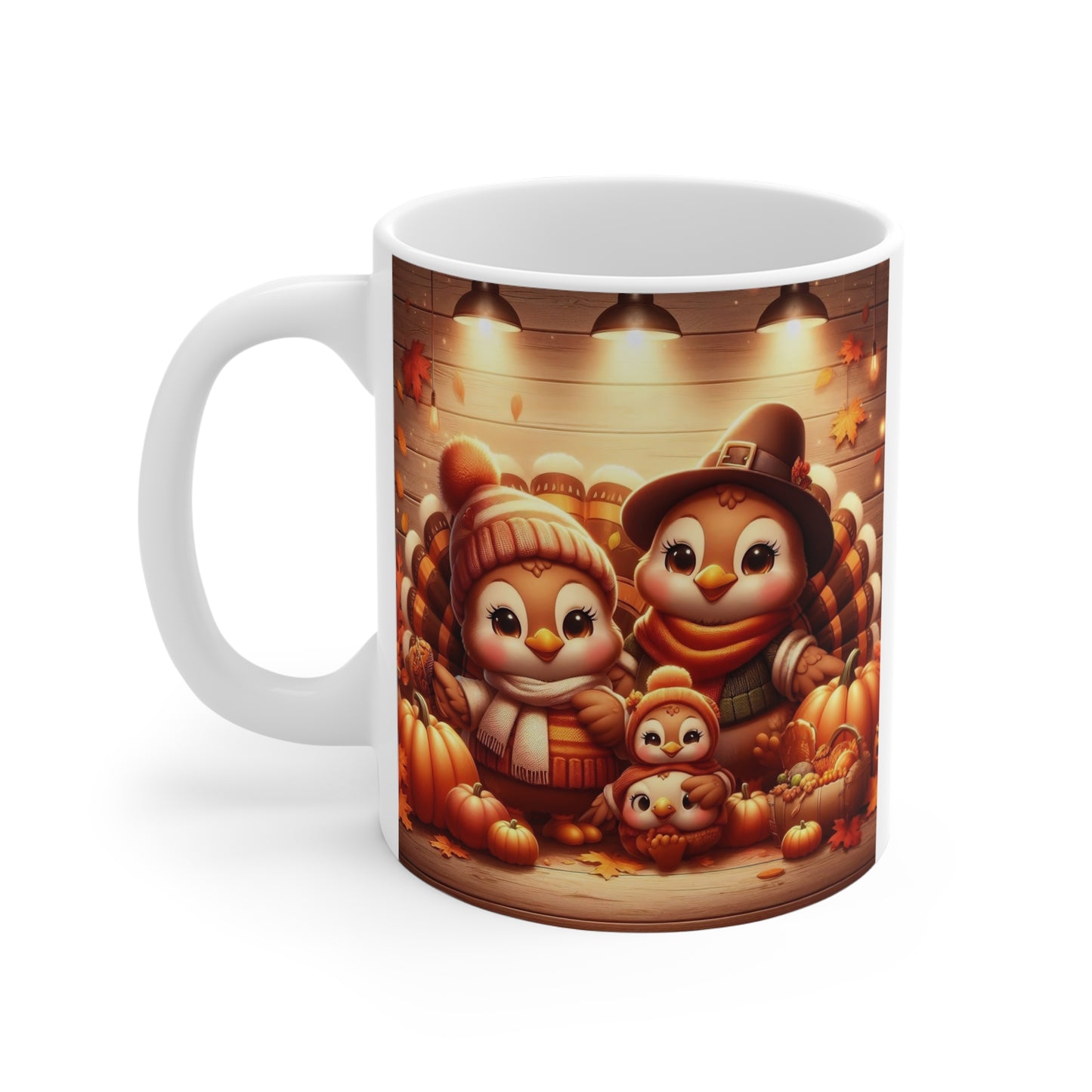 Thanksgiving Family Mug – Cute Turkey Family with Cozy Autumn Accents – 11oz