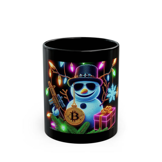 Cool Bitcoin Christmas Mug | Festive Snowman with Crypto Style, 11oz