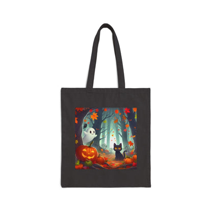 Spooky Halloween Tote Bag – Cute Ghost, Black Cat & Pumpkin Design