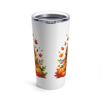 Thanksgiving Turkey Tumbler – Festive Fall Leaves and Pumpkins Design | 20oz Insulated Travel Mug