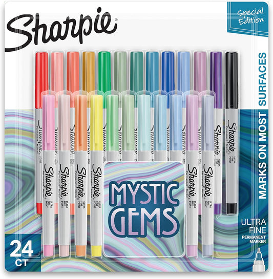 SHARPIE Permanent Markers, Ultra-Fine Point, Featuring Mystic Gem Color Markers, Assorted, 24 Count