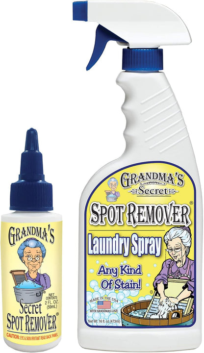 Grandma's Secret Spot Remover Laundry Spray - Chlorine, Bleach and Toxin-Free for Clothes - Fabric Stain Remover Removes Oil, Paint, Blood and Pet Stains - 16 oz & 2 oz Combo, DuoPack