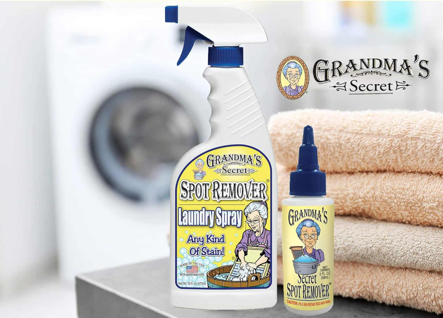 Grandma's Secret Spot Remover Laundry Spray - Chlorine, Bleach and Toxin-Free for Clothes - Fabric Stain Remover Removes Oil, Paint, Blood and Pet Stains - 16 oz & 2 oz Combo, DuoPack