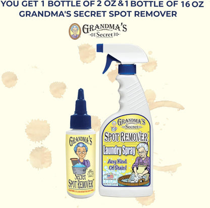 Grandma's Secret Spot Remover Laundry Spray - Chlorine, Bleach and Toxin-Free for Clothes - Fabric Stain Remover Removes Oil, Paint, Blood and Pet Stains - 16 oz & 2 oz Combo, DuoPack