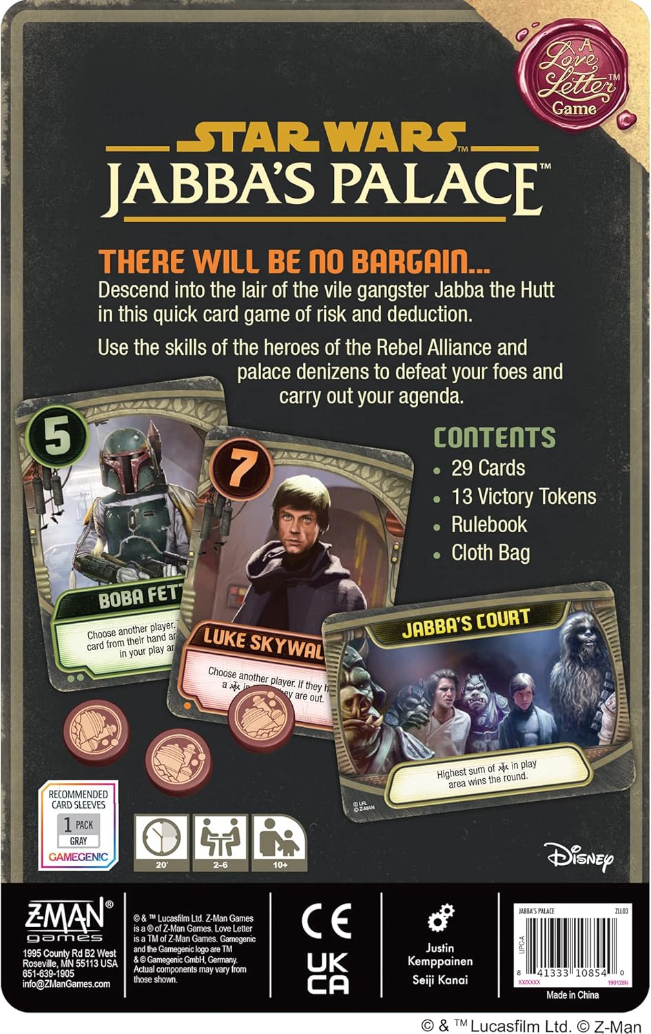 Z-Man Games Jabba's Palace A Love Letter Game - Rebel Bravery and Vile Deceit! Strategy Game for Kids and Adults Set in The Star Wars Universe, Ages 10+, 2-6 Players, 20 Minute Playtime