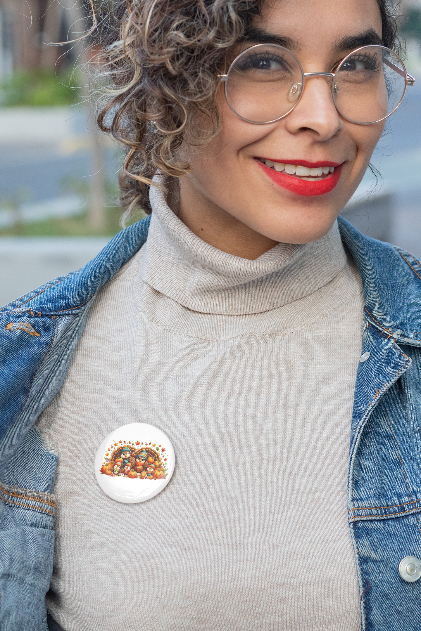 Thanksgiving Family Pin Button - Adorable Autumn Pumpkin Design with Kids and Turkey - Perfect for Fall Celebrations!