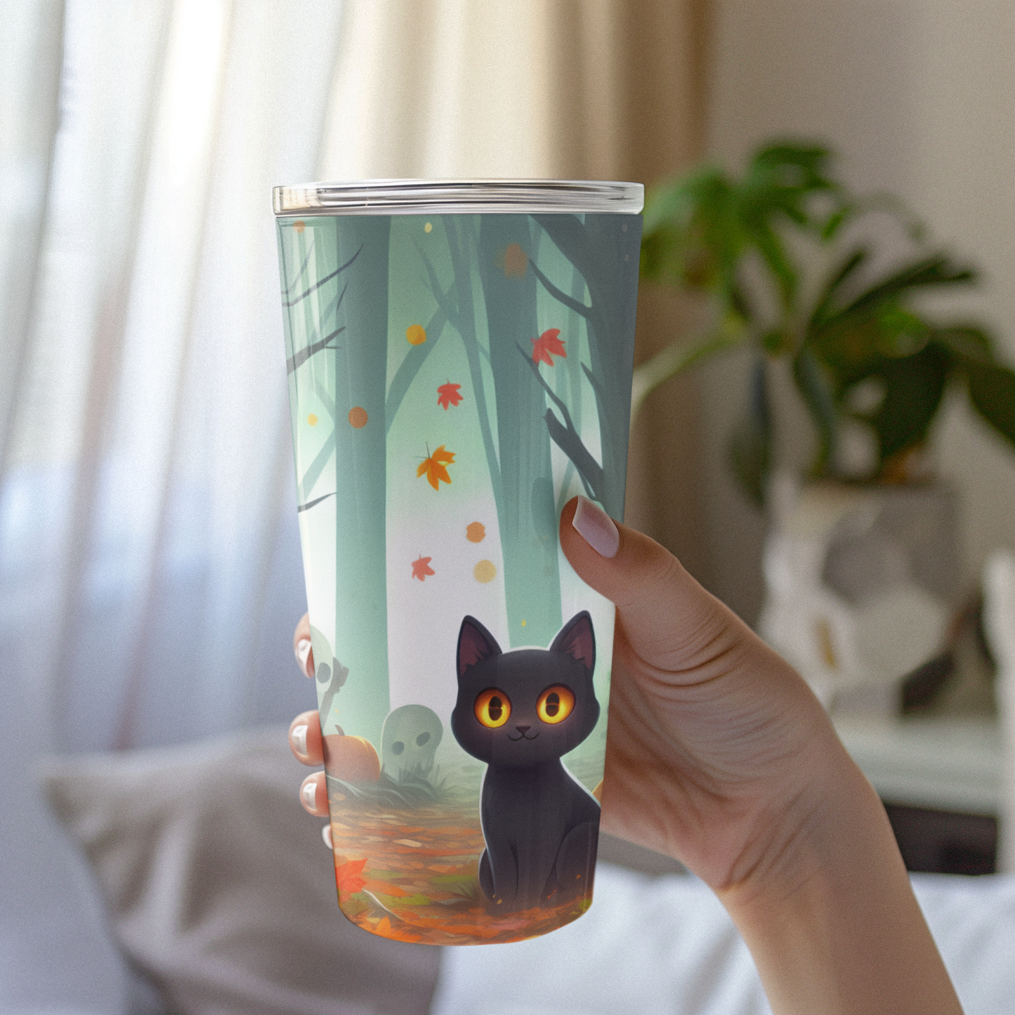 Cute Ghost & Pumpkin & Black Cat Halloween Tumbler – 20oz