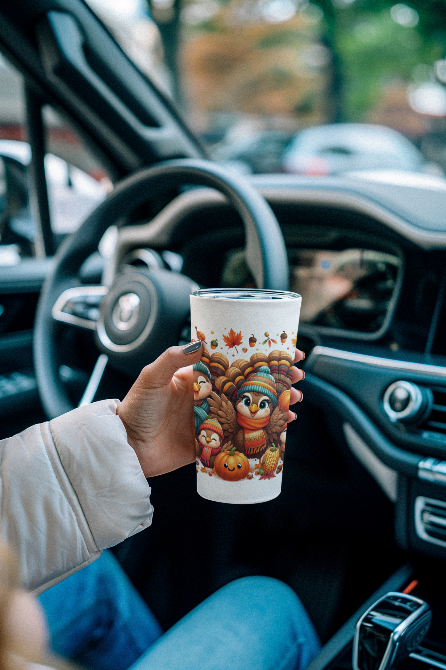 Thanksgiving Turkey Tumbler – Festive Fall Leaves and Pumpkins Design | 20oz Insulated Travel Mug